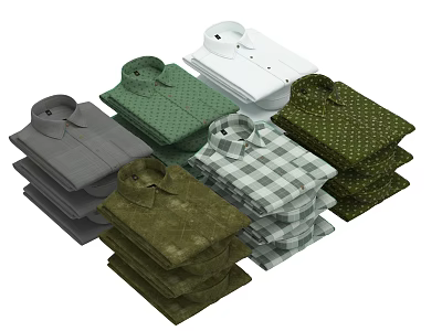Stylish Casual Shirts In Various Colors And Patterns Stacked For Daily Wear 3d model