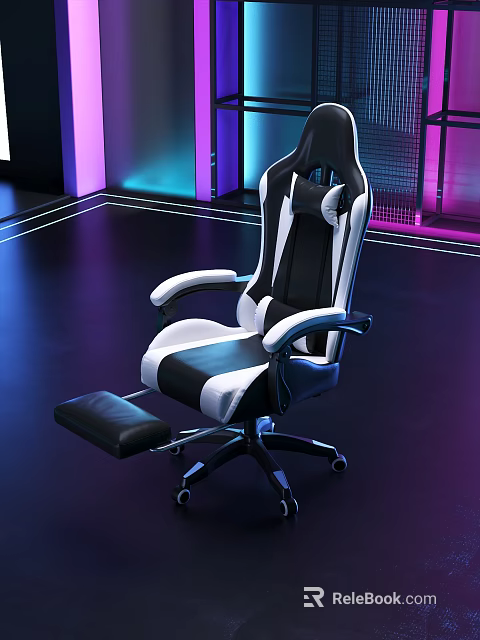 Ergonomic Black And White Gaming Office Chair With Adjustable Footrest And Modern Design 3d model 