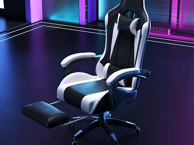 Ergonomic Black And White Gaming Office Chair With Adjustable Footrest And Modern Design 3d model