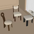 Modern Dining Chairs Featuring Wooden Frames Upholstered White Seats and Different Back Designs 3d model