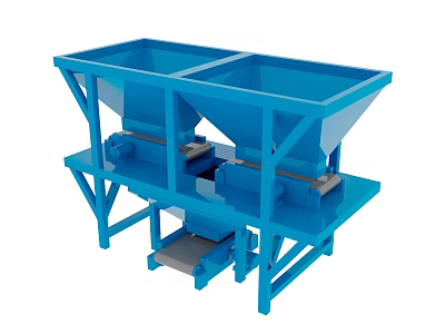 Blue Industrial Equipment With Double Hoppers Conveyor System And Metal Frame 3d model