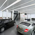 Car Showroom Reception Desk With Modern Interior And Black Luxury Car
