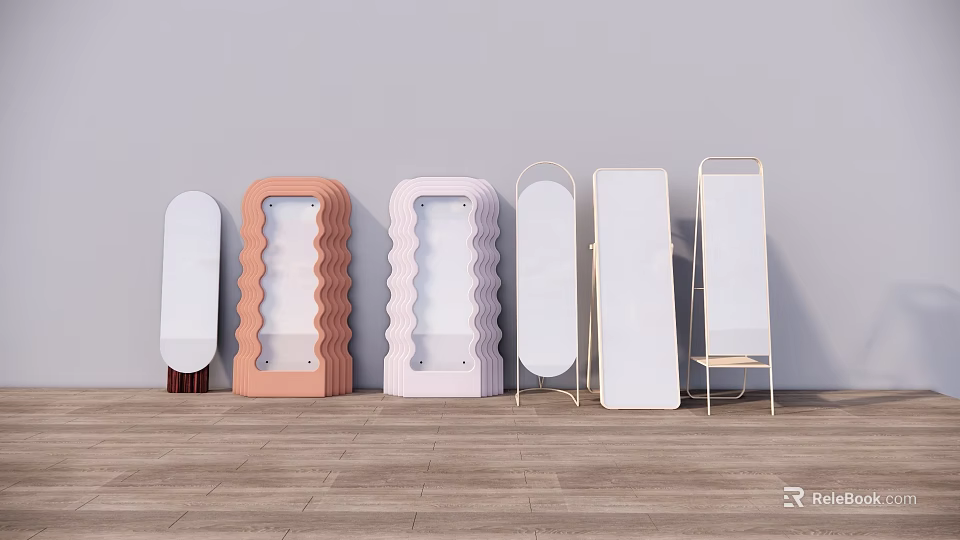 Various Stylish Mirrors With Different Frame Designs And Metal Stands For Home Decor 3d model 