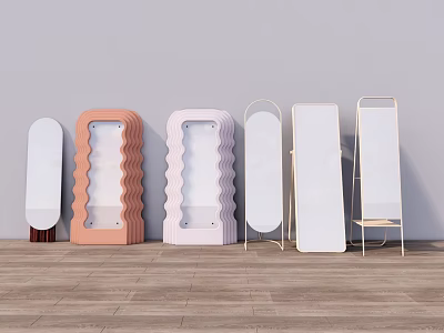 Various Stylish Mirrors With Different Frame Designs And Metal Stands For Home Decor 3d model