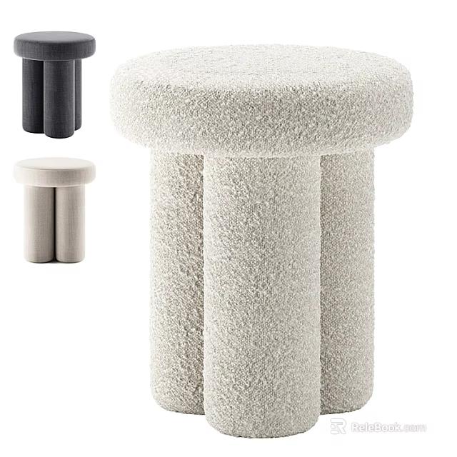 Modern Fluffy Beige Stool With Cylindrical Legs And Soft Texture 3d model
