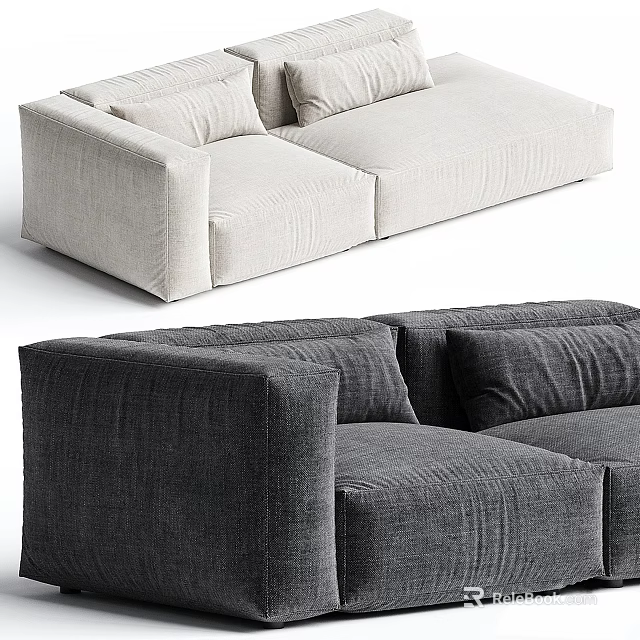 Light Beige And Dark Gray Fabric Two Seater Sofa With Modern Design And Plush Cushions 3d model 