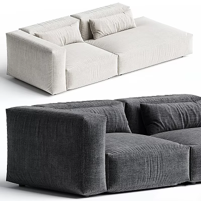 Light Beige And Dark Gray Fabric Two Seater Sofa With Modern Design And Plush Cushions 3d model