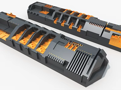 Industrial Equipment With Modular Black And Orange Precision Engineered Structural Components 3d model