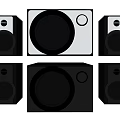 Black Silver Modern Multimedia Speaker System For Home Theater With Subwoofer Satellites