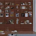 Modern Full Wall Wooden Bookcase With Built In Warm Lights Books And Exquisite Art Ornaments