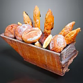Wooden Basket Filled With Assorted Fresh Breads And Crusty Loaves