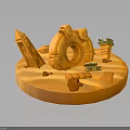 Orange Circular Scene Model With Stone Stele Ring Columns Chests And Stones 3d model