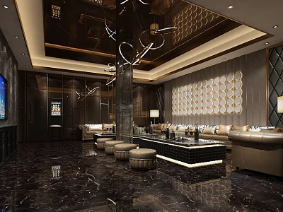 Luxurious KTV Interior Design With Leather Sofas Coffee Tables And Chandeliers 3d model
