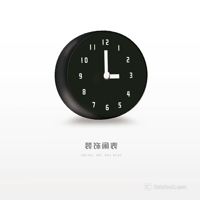 Black Round Decorative Alarm Clock With Numeric Numbers And Simple Design 3d model