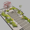 Japanese Garden Design With Red Tree Stone Steps Green Plants And Lanterns