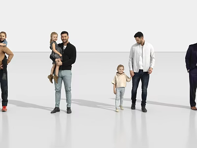 Group of People Standing With Adults And Children In Various Clothing Styles Against White Background 3d model