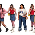 Women In Casual Denim Outfits With Different Bags And Stylish Tops