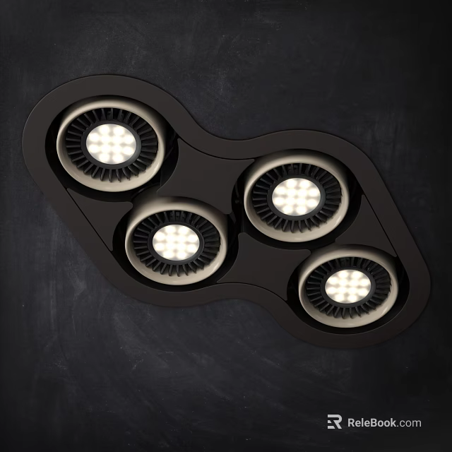 Modern Black Four Light Downlights And Spotlights Integrated Indoor Lighting Fixture 3d model 