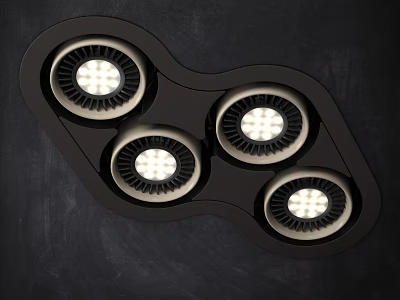 Modern Black Four Light Downlights And Spotlights Integrated Indoor Lighting Fixture 3d model