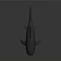 Gray 3D Fish Model With Yellow Eyes Open Mouth And Rough Textured Skin