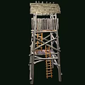 Wooden Stick Built Tower Multi Level Structure With Ladder Platform And Tile Roof 3d model