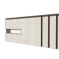 Modern Feature Wall With Beige Stone Panels Brown Frames And Decorative Patterns 3d model