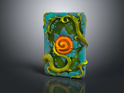 Wood Stone Decorative Square With Green Vines And Orange Spiral Texture 3d model