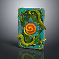 Wood Stone Decorative Square With Green Vines And Orange Spiral Texture