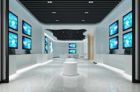 Technology Exhibition Hall Front Desk Special-shaped Ceiling Technology Booth Exhibition Hall Exhibition Board 3d model