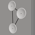 Three White Circular Wall Lamps with Black Brackets on Light Gray Wall and Dark Stripe