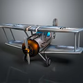 Toy Biplane Model With Silver Body Blue Cockpit And Propeller Design