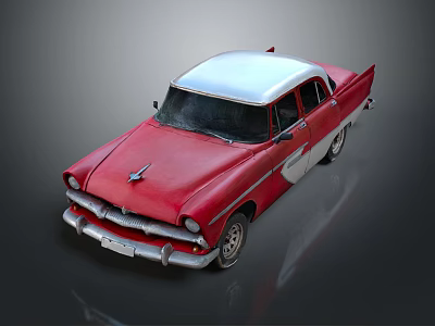 Red Vintage Classic Car With White Roof And Retro Design 3d model