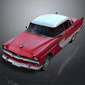 Red Vintage Classic Car With White Roof And Retro Design