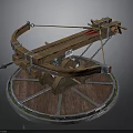 Ancient Ballista Weapon With Wooden Frame Metal Components And Wheel Base