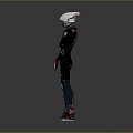 Sci Fi Humanoid Robotic Character In Black Bodysuit With Red Details And Mechanical Features
