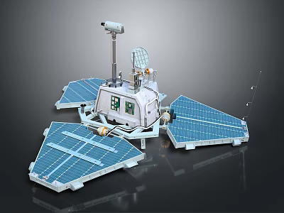 Space Exploration Lunar Lander Model With Solar Panels Antenna And Camera 3d model