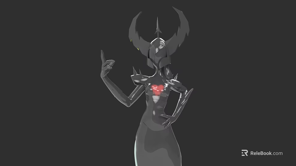 Game and Movie Character in Spiked Black Armor with Horns and Red Core 3d model 