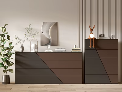 Modern Entryway Cabinet And Side Cabinet Interior With Green Plant Deer Ornament And Decorations 3d model