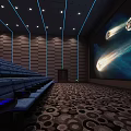 Futuristic Cinema Interior With Large Screen Red Seats And Blue Lighting 3d model