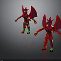Two Red Dragons with Wings Standing as Mechanical Toy Figures