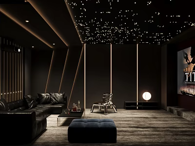 Luxury Modern Home Theater With Starry Ceiling And Black Sofa 3d model