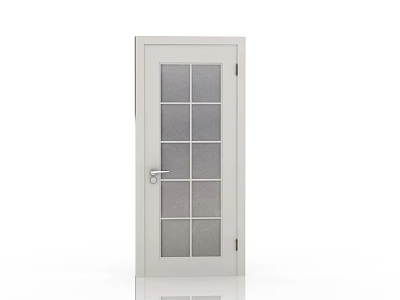White Home Door With Nine Glass Panes And Silver Door Handle 3d model