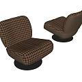 Modern Single Seater Sofa With Brown White Houndstooth Pattern And Black Round Base 3d model