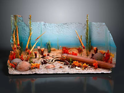 Vibrant Tropical Fish In Aquarium With Coral Rocks Plants And Wooden Log 3d model
