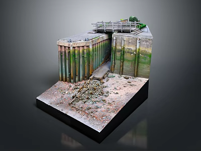 Modern Water Gate Model Featuring Tall Concrete Walls And Top Platform 3d model