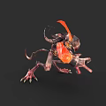 Dynamic Mechanical Creature Character With Flaming Core Horned Design And Sharp Claws