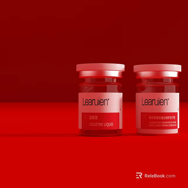 Elegant Leanlien Collagen Liquid Beauty Products In Two Red Bottles On Red Background 3d model 