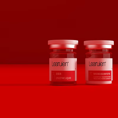 Elegant Leanlien Collagen Liquid Beauty Products In Two Red Bottles On Red Background 3d model