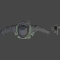 Tactical Human Character In Green Vest Helmet Camouflage Pants Holding Rifle On Gray Background