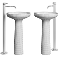 Modern Pedestal Wash Basins With White And Black Marble Finish And Metal Faucets